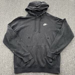 Vintage Y2K Nike Tag Swoosh Pullover Hoodie *Ultra Distressed Black Men’s Large